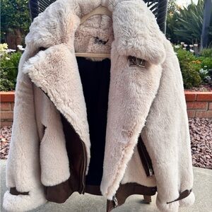 The Kooples Cream and Brown Teddy Jacket